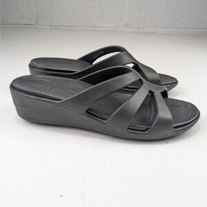 Crocs Women's Black Sanrah Strappy Wedge Sandals - 10